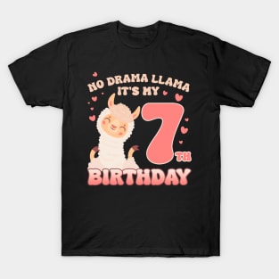 No Drama Llama its my 7th birthday cute Llama gift for kids T-Shirt